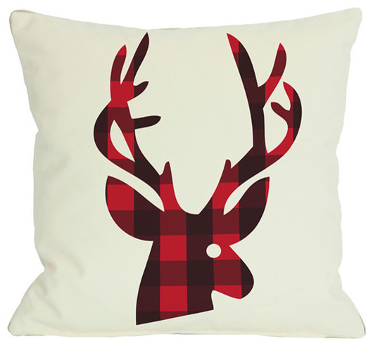 Plaid Reindeer Reversible Throw Pillow contemporary-christmas 