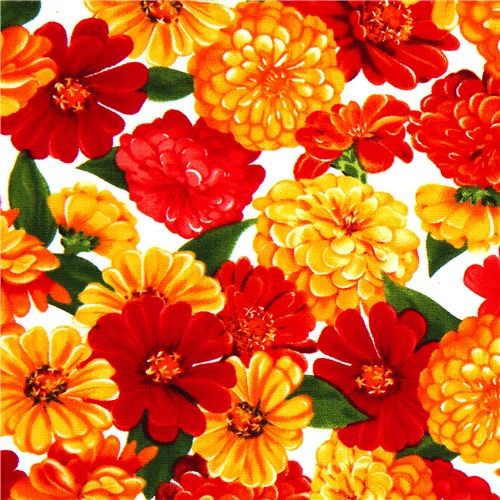 Robert Kaufman fabric with red and yellow flowers Fabric by ModeS