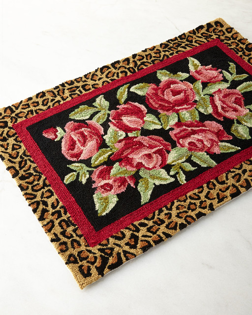 Hooked Wool Roses Accent Rug RED/BLACK (BATH RUG 2x3) contemporary