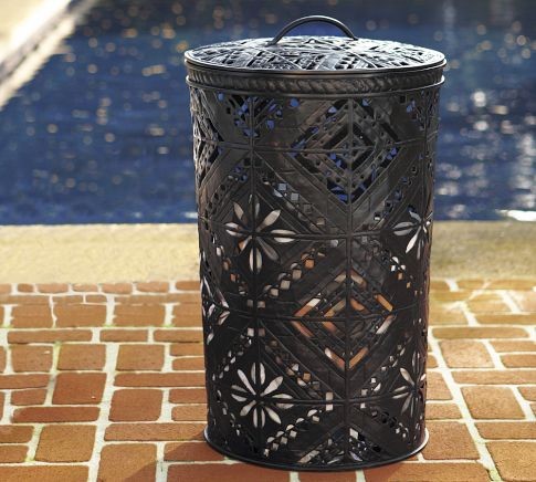 Pierced Metal Lidded Bin - Eclectic - Wastebaskets - By Pottery Barn