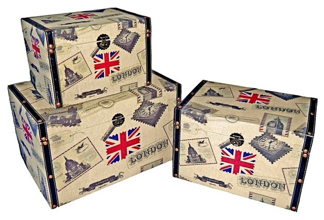 Union Jack Trunk - Set of 3 Multicolor - FP-3094E-3 - Contemporary 