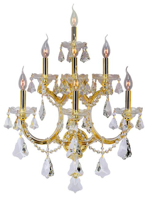 Maria Theresa 7 Light Gold Finish Crystal Wall Sconce Light, Large - Transitional - Wall Sconces ...