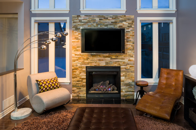 Gorgeous Stone Adds Wow! to Fireplace - contemporary - family room ...