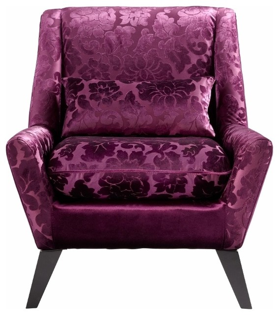 Purple Floral Velvet Modern Accent Chair - Transitional ...