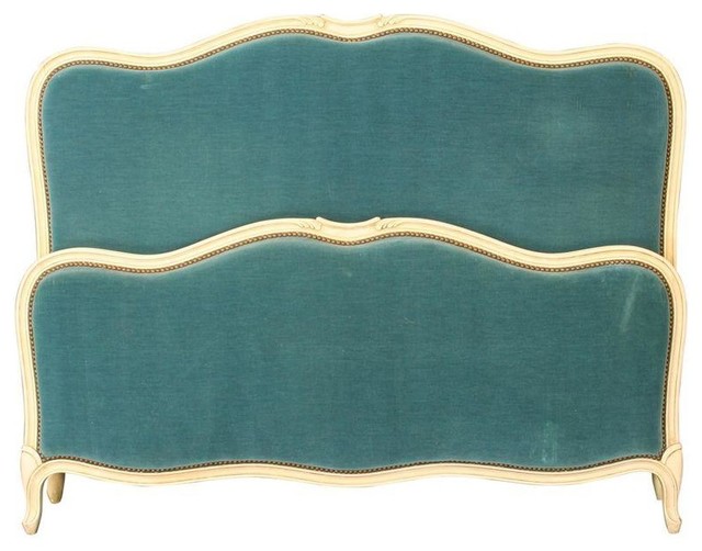 Preowned Vintage French Louis XV Style Painted Wood Bed Transitional