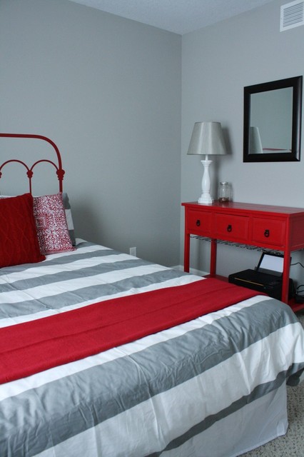 red and grey guestroom - Modern - Bedroom - other metro