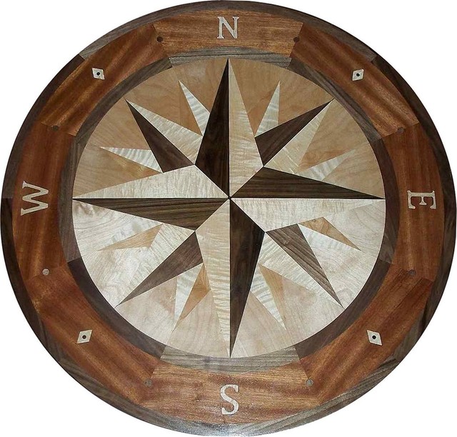 Hardwood Compass Rose Floor Medallion 48" Mana Style Hardwood