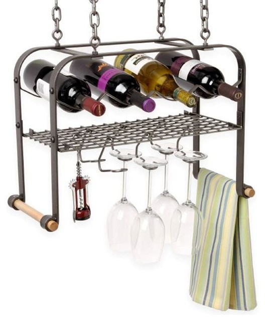 Enclume Hanging Wine and Glass Rack 4 Bottle Contemporary Wine