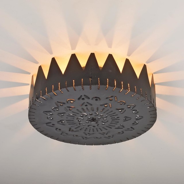Pierced Tin Crown Ceiling Light Flushmount Ceiling Lighting by Shades of Light