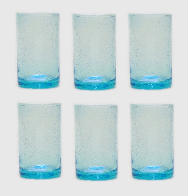 Bubble Glass Tumbler in Aqua Set of 6 Contemporary Everyday