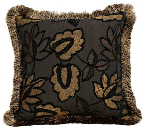  Black Accent Pillow with Brush Fringe Trim modern-decorative-pillows