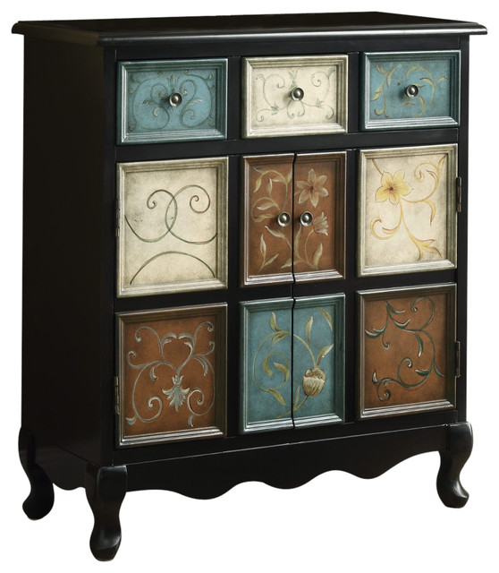Distressed Black/MultiColor Apothecary Bombay Chest Traditional