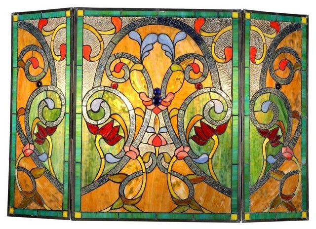 Tiffany-style Victorian Design Fireplace Screen contemporary-screens ...