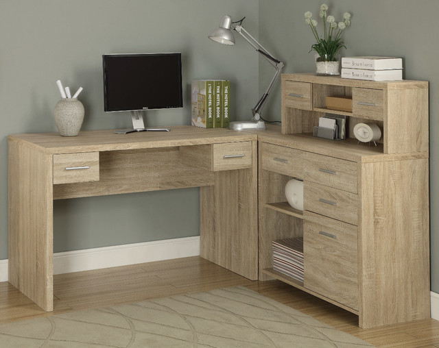 Natural Reclaimed-Look L Shaped Home Office Desk contemporary-dining 