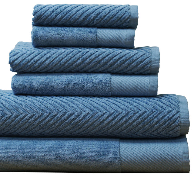 Spa100 EgyptianCotton Jacquard 6Piece Towel Set, Blue Modern