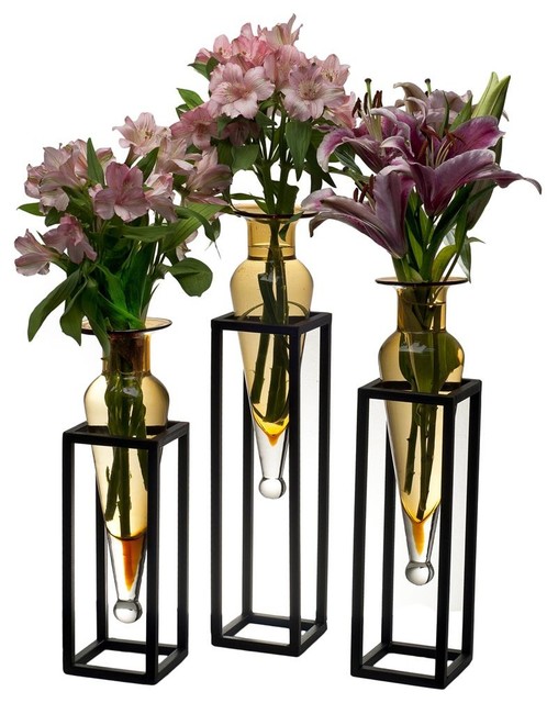 Amphorae Vases on Square Tubing Metal Stands Contemporary Vases