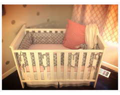 Baby Girl Nursery Bedding - Soft Choral, Pinks and Grays -
