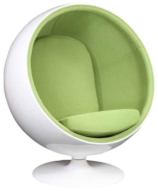 MODERN BALL SHAPED GREEN LOUNGE CHAIR INSPIRED BY EERO AARNIO DESIGN