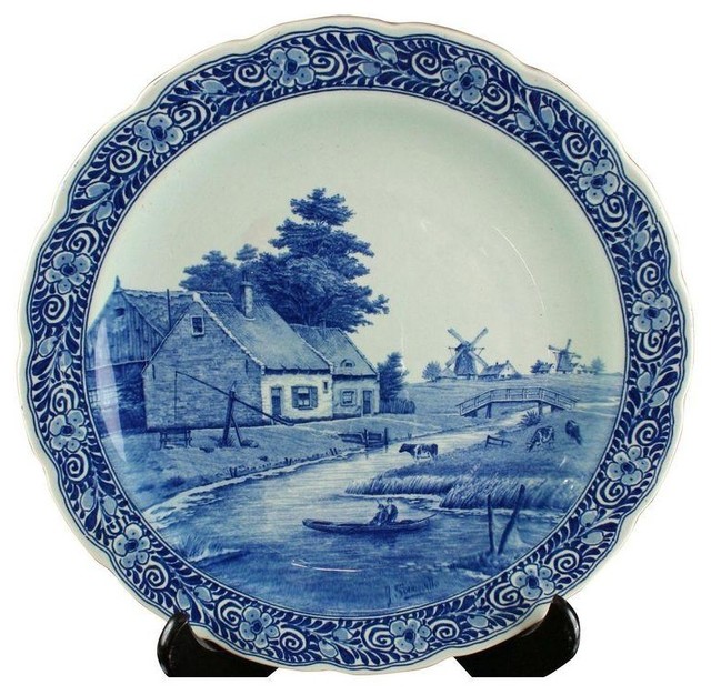 Large 1920s Antique Blue Delft Plate Modern Plates by Chairish