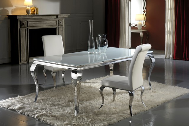 Modern Louis White Glass Dining Table And Chair Set Modern Louis White Glass Dining Table And Chair Set