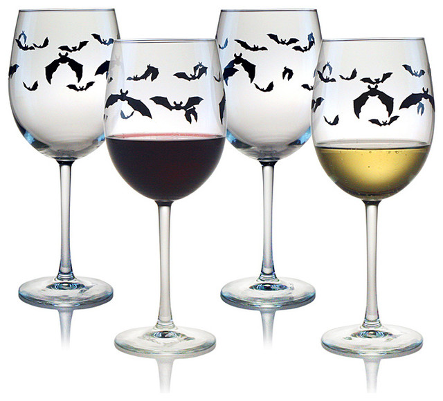 Halloween Bats Wine Glasses (Set of 4) Contemporary Holiday