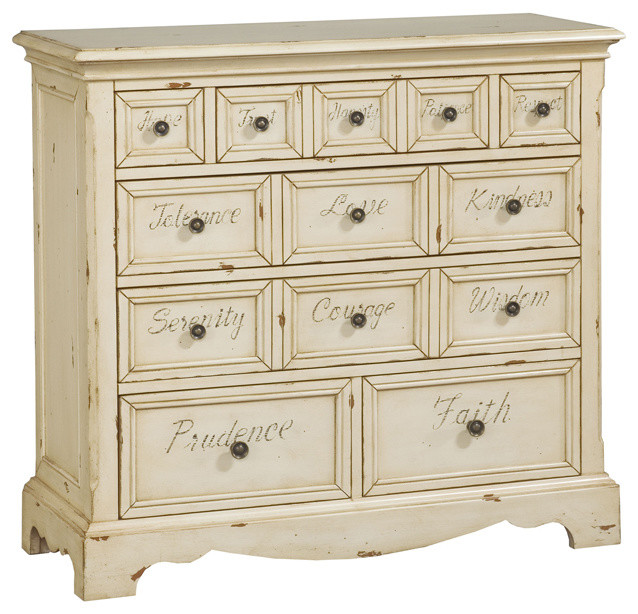 Handpainted Rustic Cream Finish Accent Chest Contemporary Dressers
