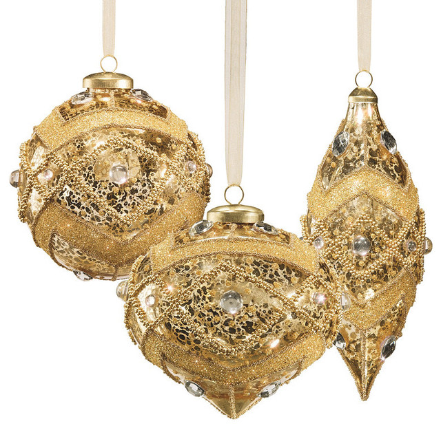 set of six gold vintage glass christmas ornaments with set of six gold vintage glass christmas ornaments with
