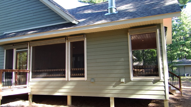 Exterior Roman Shades open Transitional Roman Shades