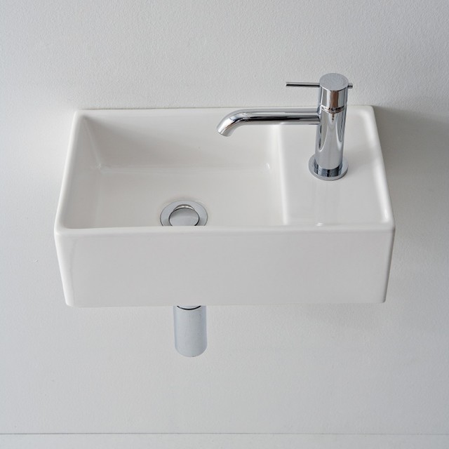 Compact Square Ceramic Vessel or Wall Mounted Bathroom Sink ...