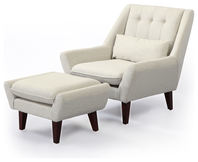 Kardiel Stuart Midcentury Modern Lounge Chair & Ottoman, Heather White