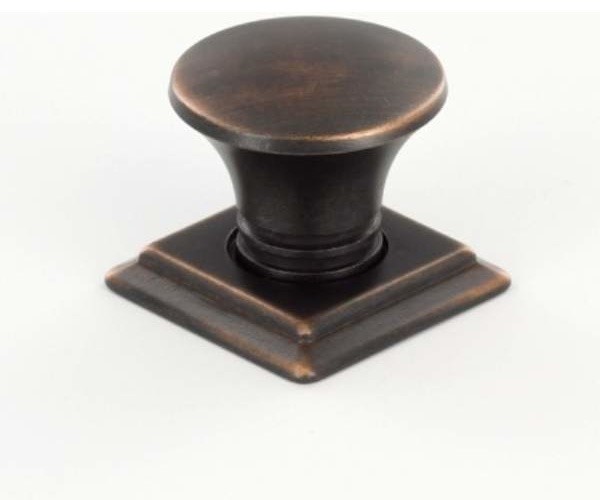 Richelieu Contemporary Metal Round Knob Square Backplate 32mm Bronze Contemporary