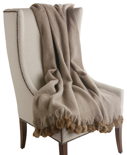 Rabbit Fur PomPom Throw, Beige Modern Throws by Best Home Fashion