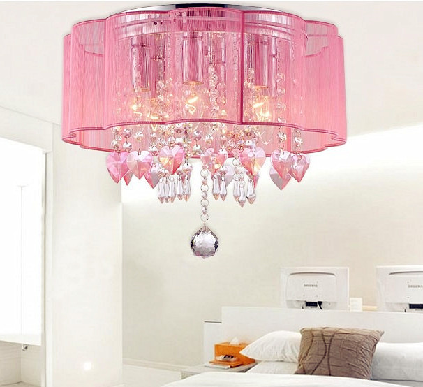 Warm Sweet Pink Crystal Ceiling Lights Bedroom Modern Flushmount