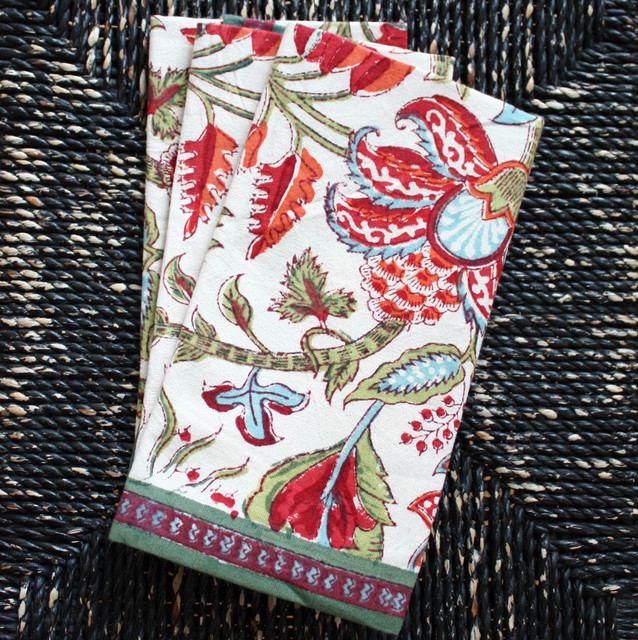 Anokhi Hand Block Printed Napkins Traditional Napkins other metro