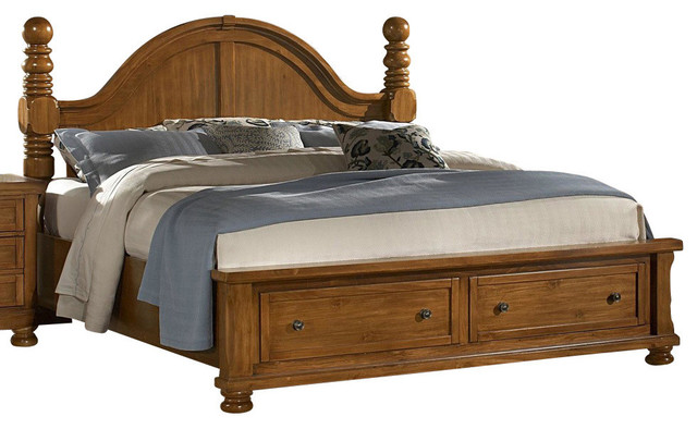Vaughan Bassett Reflections Queen Storage Cannonball Poster Bed In Pine Traditional