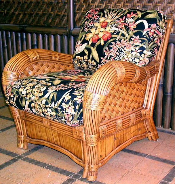 Armchair with Wicker Frame (Antique Floral) Traditional Outdoor