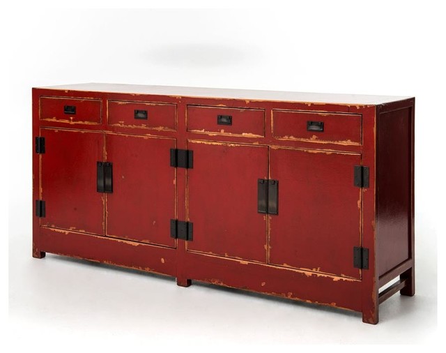 Shanxi Sideboard 4 Door/4 Drawer, Red Asian Buffets And Sideboards