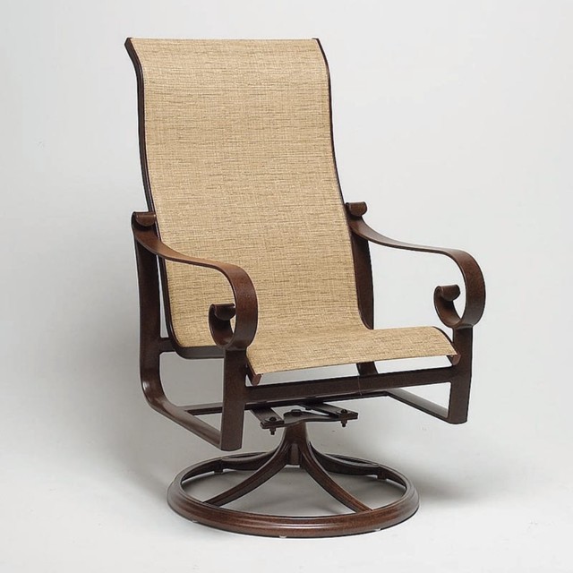 Woodard Belden Sling High Back Swivel Dining Chair Set of 2