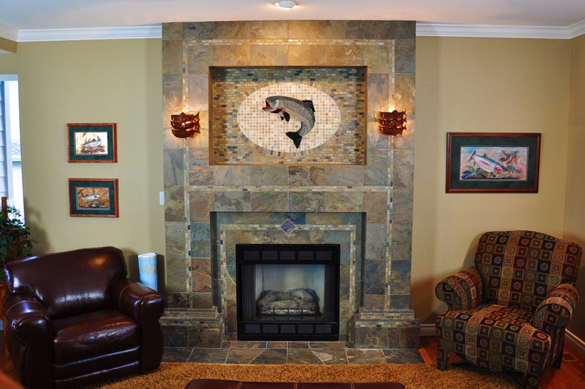 Fish Mural Fireplace contemporary-living-room
