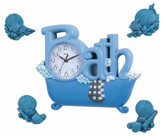 Bath Wall Clock w 4 Sea Shell Decor Contemporary Wall Clocks by