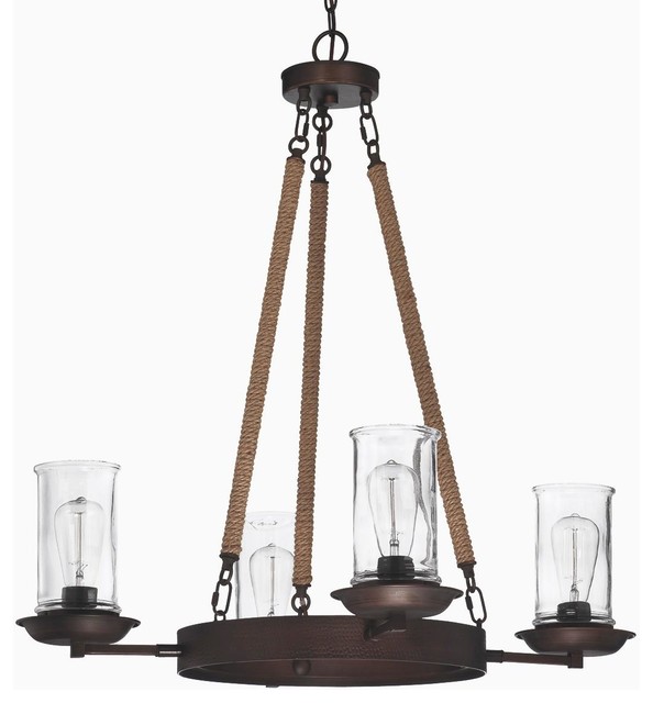 Medium Rope and Clear Glass Hurricane Chandelier Chandeliers by