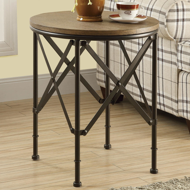Bronze Metal/Brown Veneer Top 20in.Dia Accent Table Contemporary