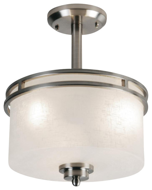 Flush Mount Ceiling Lights Drum Shade : Three light brushed nickel white linen glass drum shade