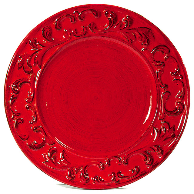 Baroque Red Dinner Plate, 11", Set of 4 Traditional Dinner Plates