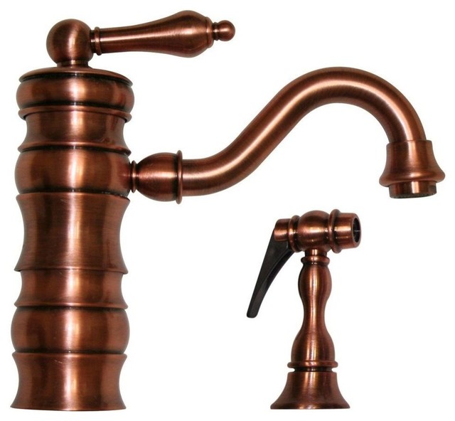 SingleHandle Bar Faucet with Side Sprayer in Antique Copper