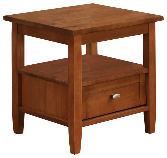 Warm Shaker 20 x 18 inch End Table in Honey Brown Transitional Side