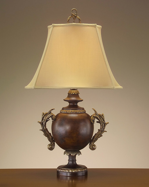 John Richard 37'' Burled Wood W/Brass Arms contemporary-table-lamps