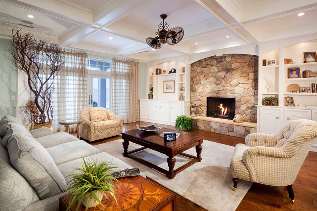 White Room with Stone Fireplace traditional-living-room