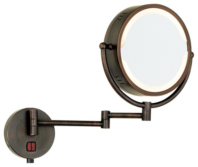 Oil Rubbed Bronze Swing Arm Plug-In Lighted Vanity Mirror - Contemporary - Makeup Mirrors