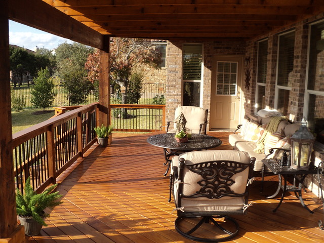  decking with Oklahoma stone patio and Cedar Pergola traditional porch